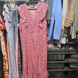 Floral Red Plus Size Sleeveless Dress